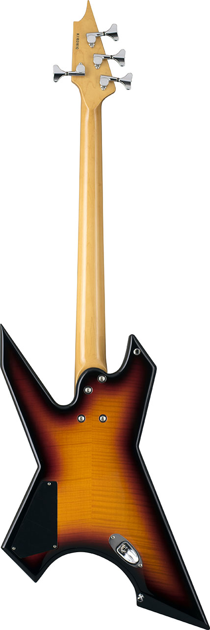 killer guitars kb-impulss flame top 17 3 tone sunburst back