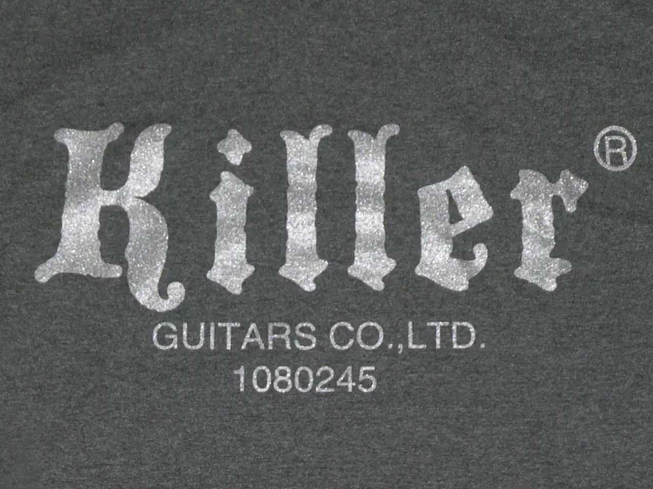 killer guitars t-shirt dark heather silver logo closeup image