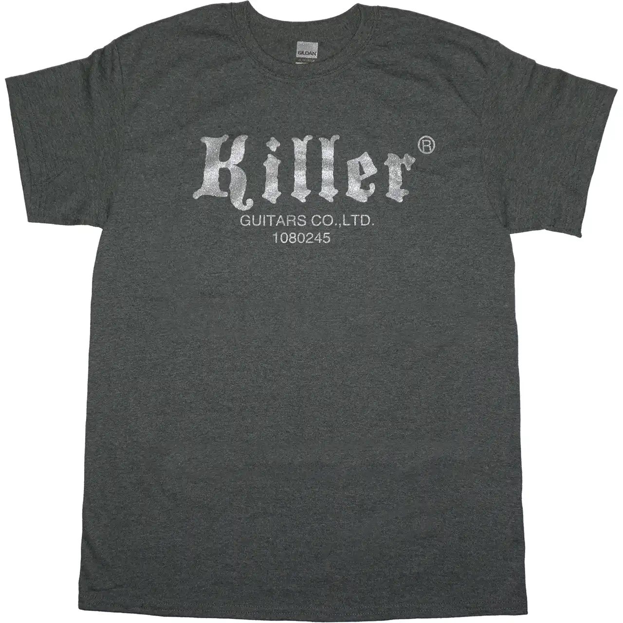 killer guitars t-shirt dark heather silver logo image