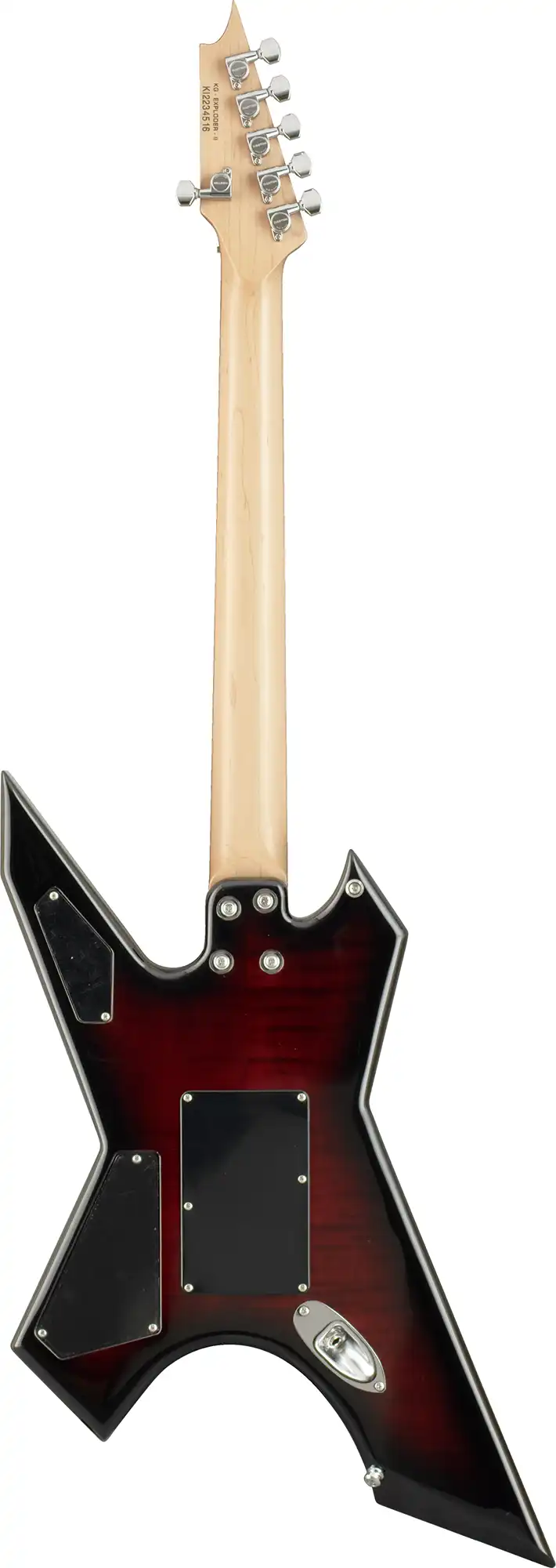 killer guitars kg-exploder ii flame top wine red sunburst back